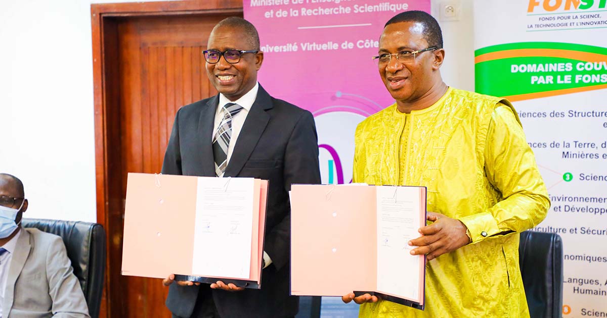 L’Université Virtuelle de Côte d’Ivoire (UVCI) et le Fond pour la Science, la Technologie et l’Innovation (FONSTI) signent un partenariat pour le développement de la recherche